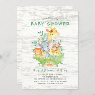 Cute Jungle Safari Animals Baby Shower Invitations