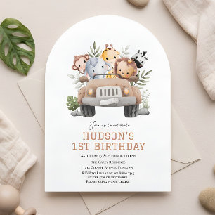 Cute Jungle Safari animals birthday invitation