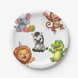 Cute Jungle Safari Animals Cartoon Train Kids Birt Paper Plate