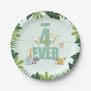 Cute Jungle Safari Animals Four Ever Wild Birthday Paper Plate