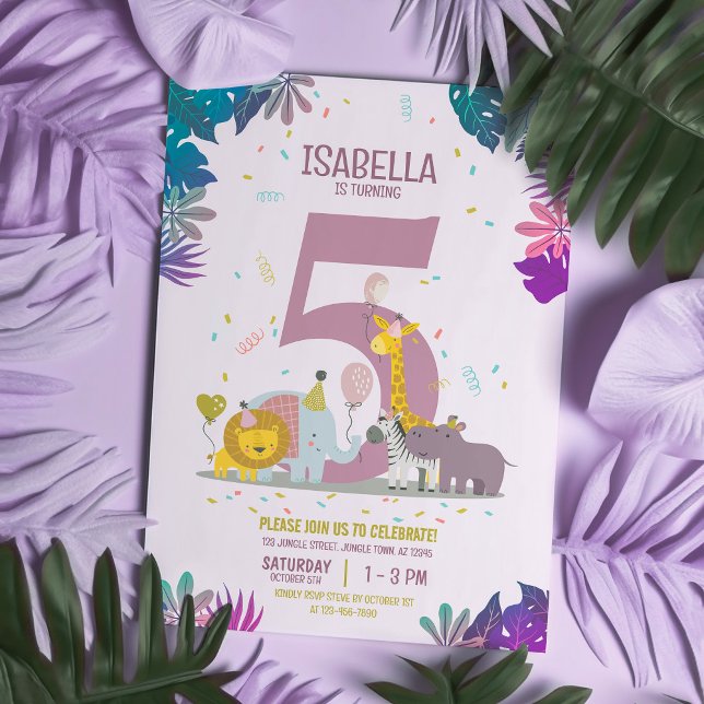 Cute Jungle Safari Animals Girls Birthday Invitation (Creator Uploaded)