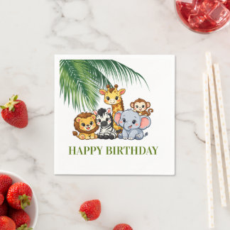 Cute Jungle Safari Animals Happy Birthday Invitati Napkin