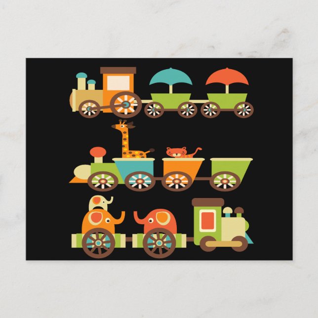 Cute Jungle Safari Animals Train Gifts Kids Baby Postcard (Front)