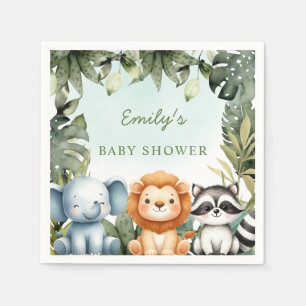 Cute Jungle Safari Animals Tropical Greenery Baby Napkin