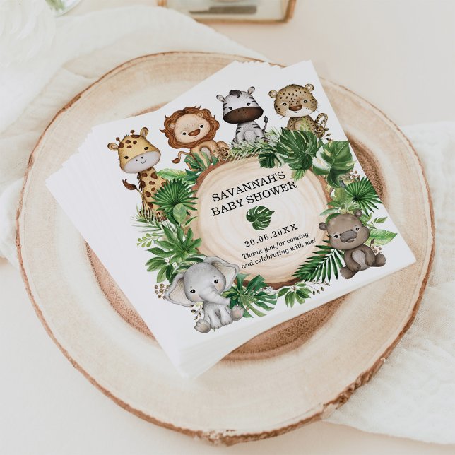Cute Jungle Safari Animals Tropical Greenery Baby Napkin (Creator Uploaded)