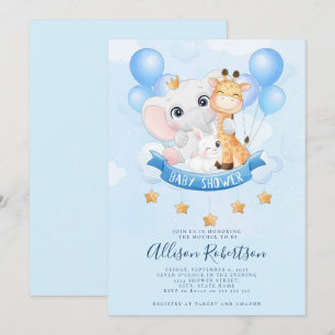 Cute Jungle Safari Animals Watercolor Baby Shower  Invitation