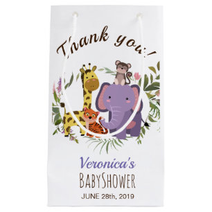 Cute Jungle Safari Animals Watercolor Baby Shower Small Gift Bag