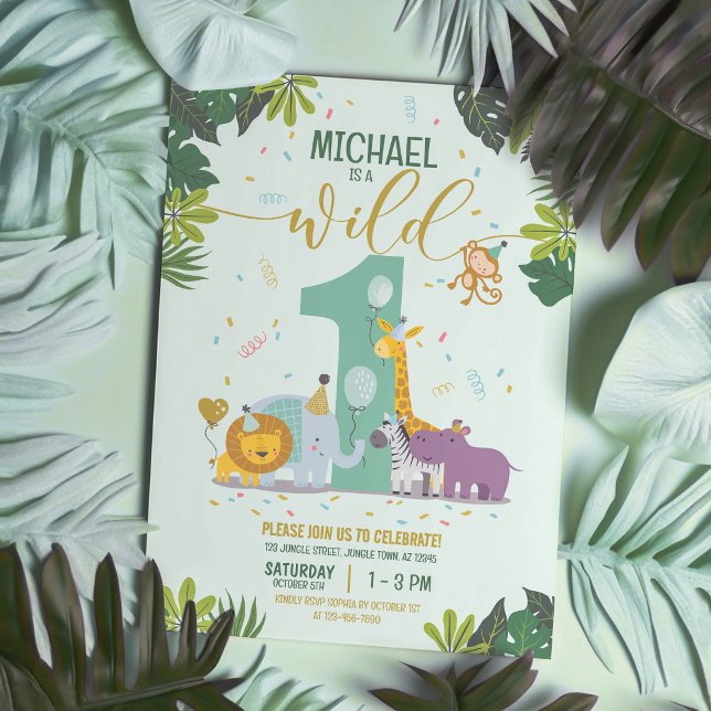 Cute Jungle Safari Animals Wild One Birthday Invitation (Creator Uploaded)
