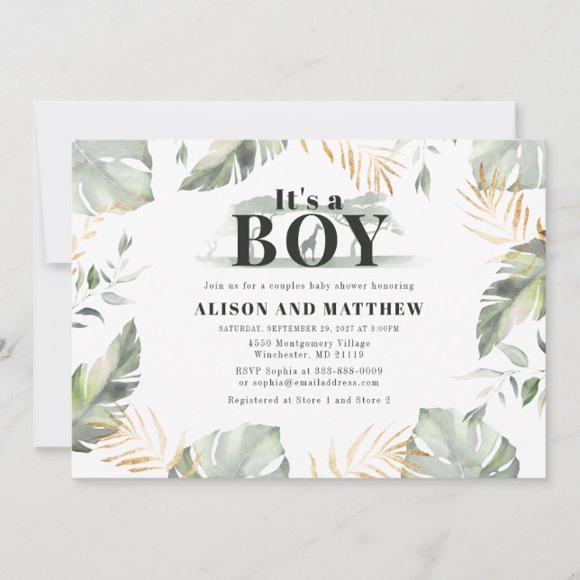 Cute Jungle Safari Baby Shower Boys Giraffe Invitation (Front)