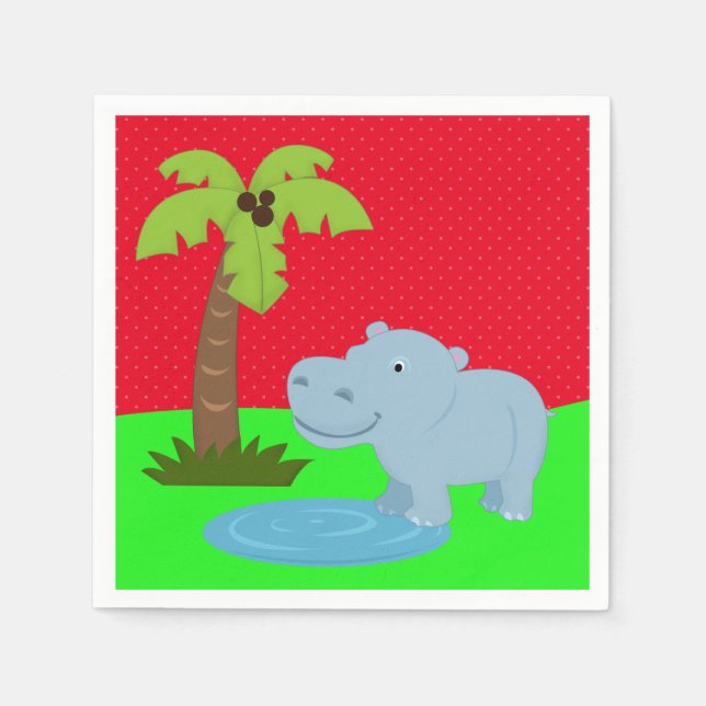 Cute jungle safari hippo napkin (Front)