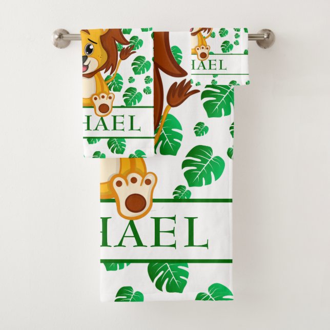 Cute Jungle Safari Lion Animal Kids Bath Towel Set (Insitu)