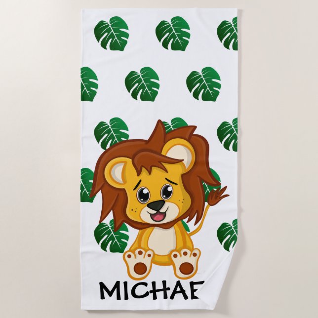 Cute Jungle Safari Lion Animal Kids Beach Towel (Front)