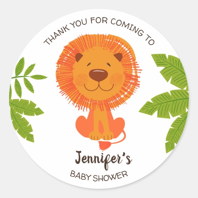 Cute Jungle Safari Lion Baby Shower Thank You Classic Round Sticker (Front)