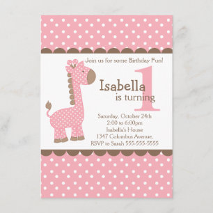 Cute Jungle Safari Pink Giraffe Birthday Party Invitation