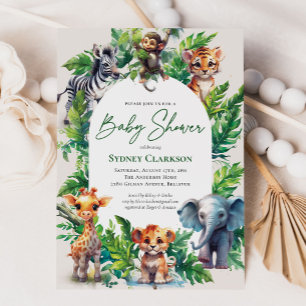 Cute Jungle Safari Tropical Animals Baby Shower Invitation