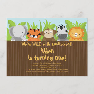 Cute Jungle Safari Zoo Animals Kids Birthday Invitation
