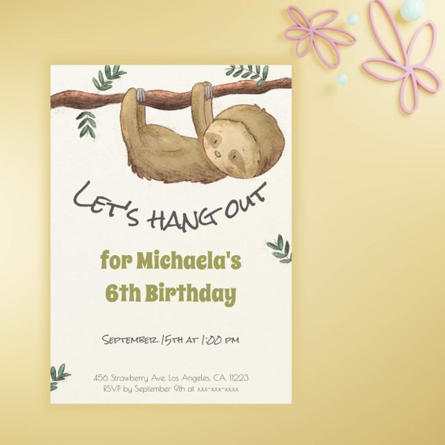 Cute Jungle Sloth Birthday Party Invitation (Creator Uploaded)