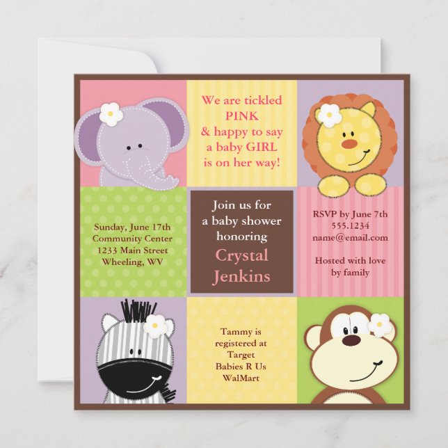 Cute Jungle Squares Baby Shower Invitation (Front)