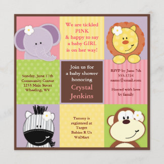 Cute Jungle Squares Baby Shower Invitation