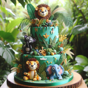 CUTE JUNGLE THEMED KIDS BIRTHDAY CAKE CARD