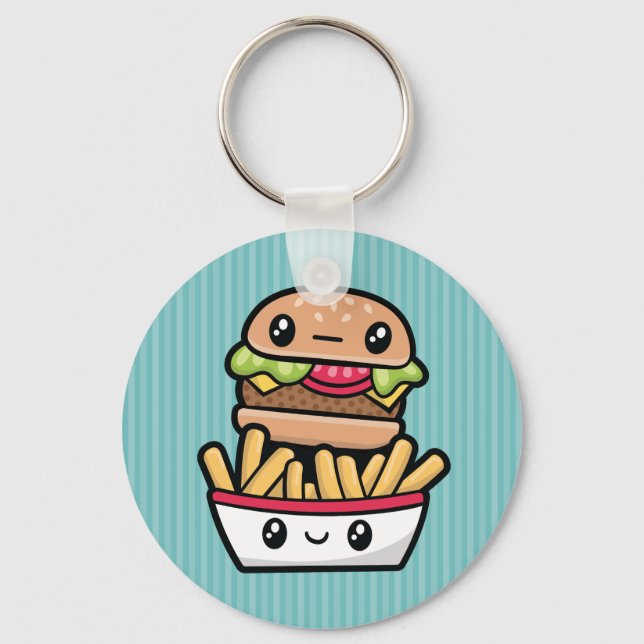 Cute Junk Food burger and fries Key Ring (Front)