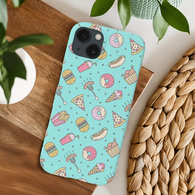 Cute Junk Food Pattern on Aqua | Case-Mate iPhone Case (Creator Uploaded)