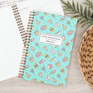Cute Junk Food Pattern on Aqua   Personalised Planner