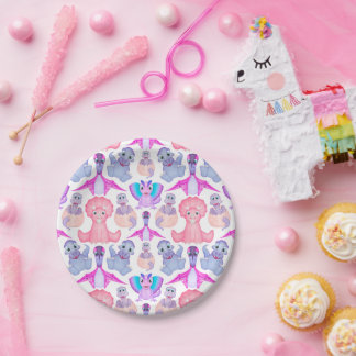 Cute Jurassic Girls Birthday Pink Dinosaur Paper Plate