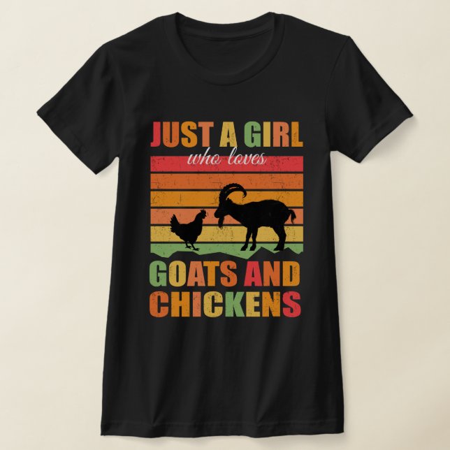 Cute Just A Girl Who Loves Chickens Goats Farmer  T-Shirt (Laydown)