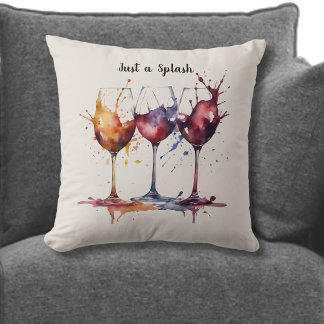 Cute Just a Splash of Wine Watercolor Cushion