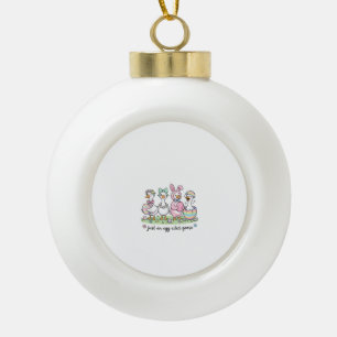 Cute Just an Eggcited Goose Easter Day Girl Women  Ceramic Ball Christmas Ornament