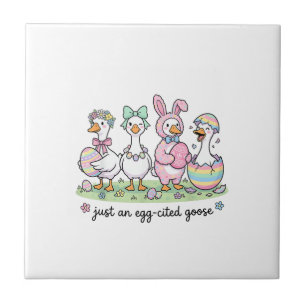 Cute Just an Eggcited Goose Easter Day Girl Women  Tile