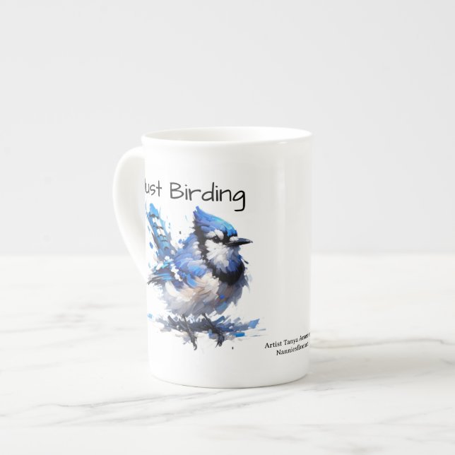 Cute Just Birding Blue Jay Bone China Mug (Front Left)