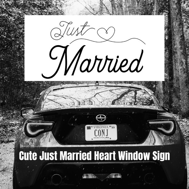 Cute Just Married Heart black script (Cute Just Married Heart black script Window Cling)