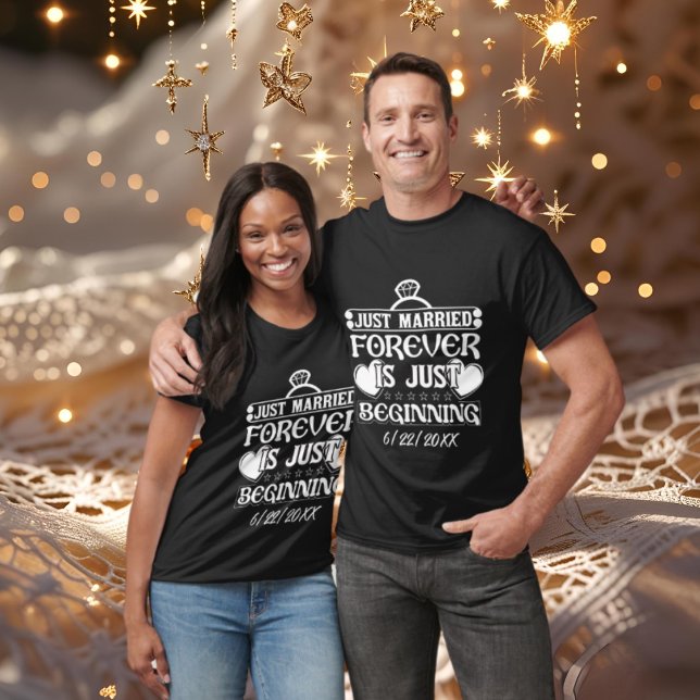 Cute just married word art add date wedding T-Shirt (Creator Uploaded)