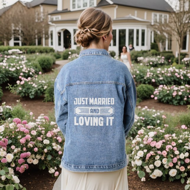 Cute just married word art  denim jacket (Wedding Back)