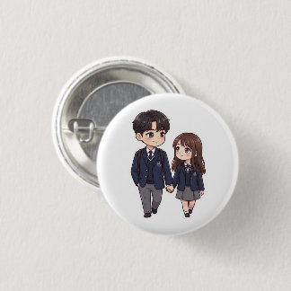 Cute K-Drama School Student Couple Button Pin