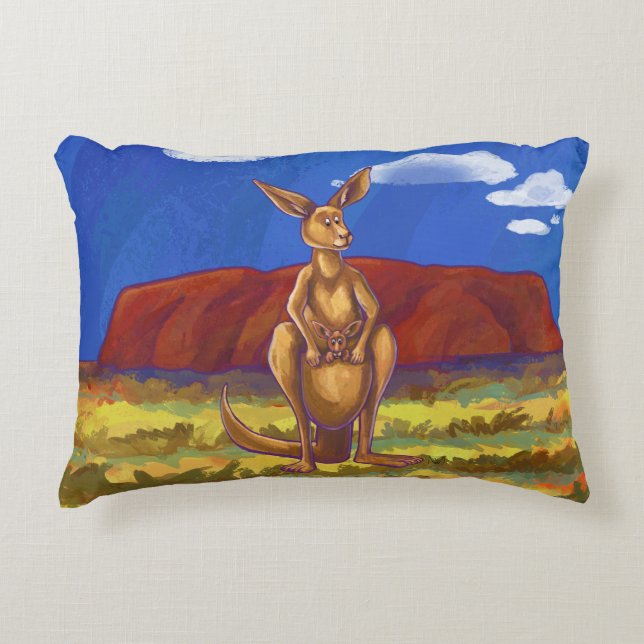 Cute Kangaroo and Baby Heads and Tails Decorative Cushion (Front)