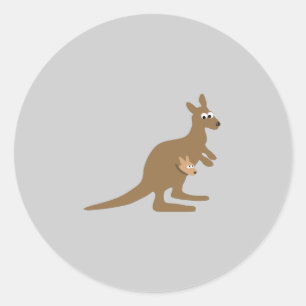 Cute Kangaroo and Joey Classic Round Sticker