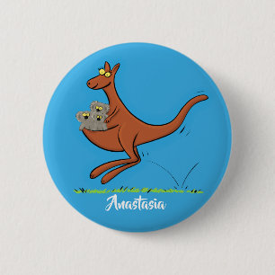 Cute kangaroo and koalas cartoon illustration 6 cm round badge