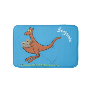 Cute kangaroo and koalas cartoon illustration bath mat