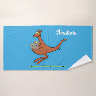 Cute kangaroo and koalas cartoon illustration bath towel set