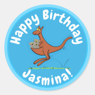 Cute kangaroo and koalas cartoon illustration classic round sticker