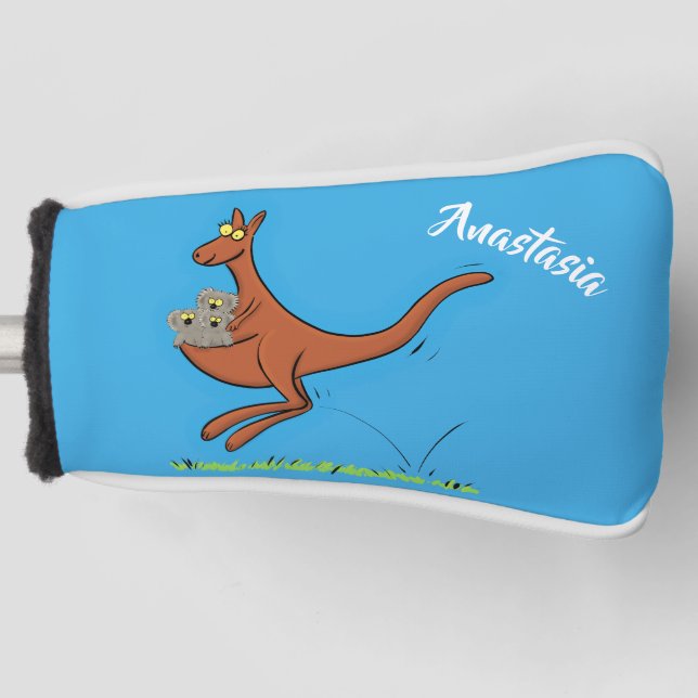 Cute kangaroo and koalas cartoon illustration golf head cover (Front)