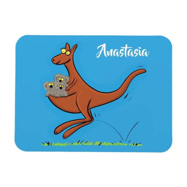 Cute kangaroo and koalas cartoon illustration magnet (Horizontal)
