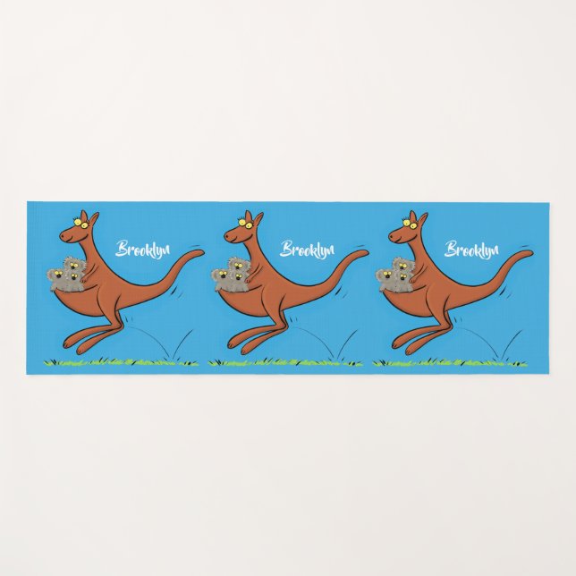 Cute kangaroo and koalas cartoon illustration yoga mat (Front (Horizontal))