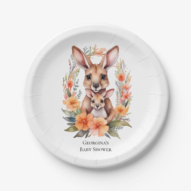 Cute Kangaroo Baby Shower Paper Plate (Front)