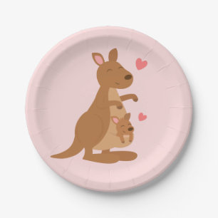 Cute Kangaroo Baby Shower Party Plates