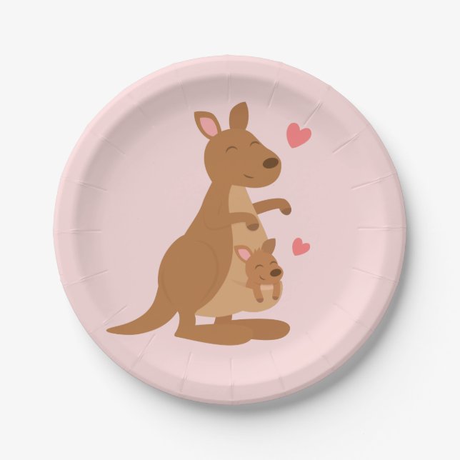 Cute Kangaroo Baby Shower Party Plates (Front)
