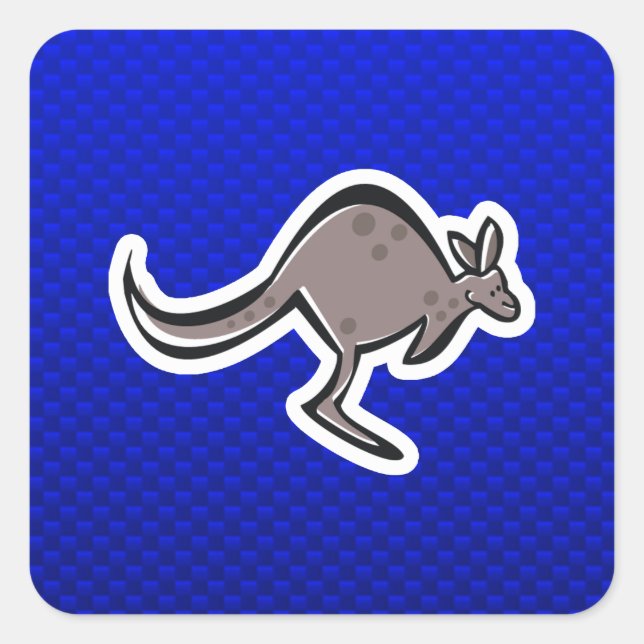 Cute Kangaroo; Blue Square Sticker (Front)